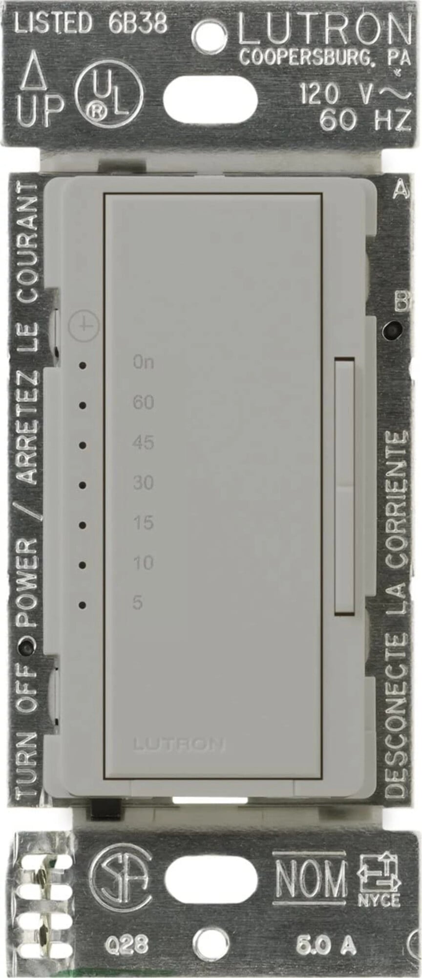 Maestro Countdown Timer, Multi-location/single-pole, neutral required, 120V/600W/VA (5A) in gray