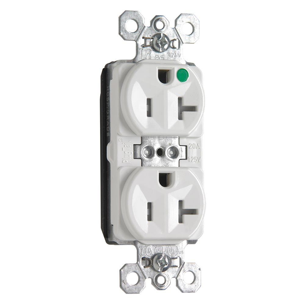 Hospital Grade Duplex Receptalces, 20 Amp, White