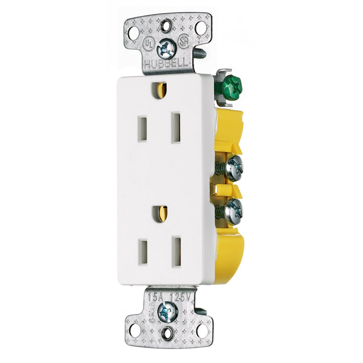 tradeSELECT Straight Blade Residential Grade, Decorator Duplex, 15A 125V, 2-Pole 3-Wire Grounding, 5-15R, Push Terminals