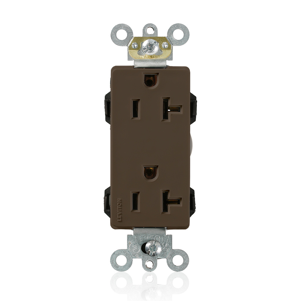 15 Amp, 125 Volt, Modular Receptacle, Narrow Body, Decora Plus, Nylon, Commercial Spec Grade, Brown