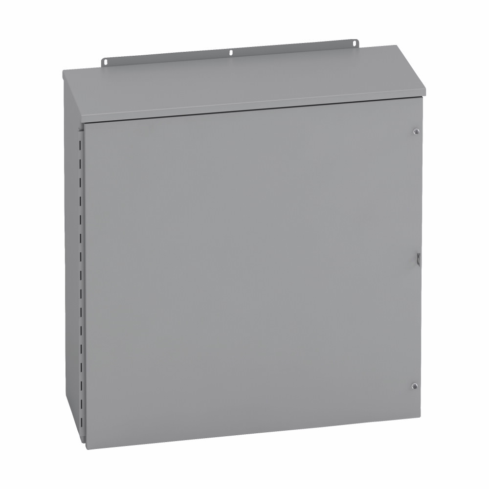 Eaton B-Line series Type 3/3R panel enclosures, 16" height, 6" length, 16" width, NEMA 3R, Hinged cover, RHC enclosure, Wall mount, Small single door, External mounting feet, Carbon steel