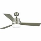 This ceiling fan includes two LED bulbs covered by a white opal shade to help extend your day into the evening. You and your family will relax in your peaceful retreat created by the cool breeze coming from the three-blades rotating overhead. The fixture is coated in a nickel finish to complete the handsome design. Does not include a switch. Add a wall control or remote control.