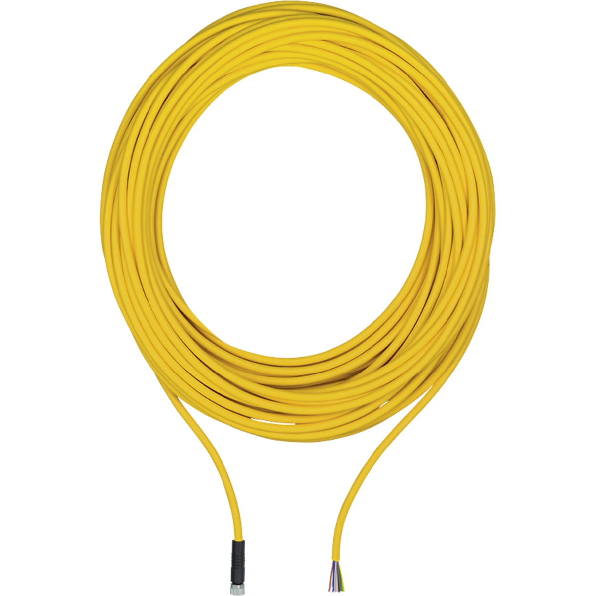 Connection Cable, PUR, Yellow, Suitable for Drag Chains, 8-pin, Socket Straight M8, on Open Line End, A-Coded, 10m
