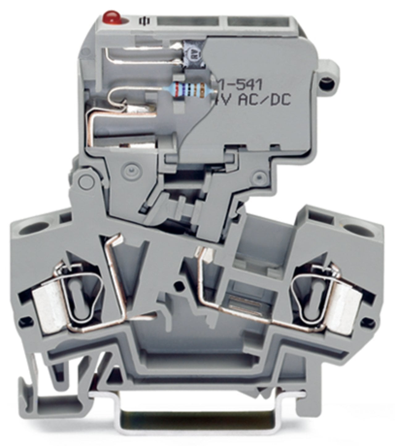 2-conductor fuse terminal block; with pivoting fuse holder; for 5 x 20 mm miniature metric fuse; with blown fuse indication by LED; 15 - 30 V; for DIN-rail 35 x 15 and 35 x 7.5; 4 mm; CAGE CLAMP; 4,00 mm; gray