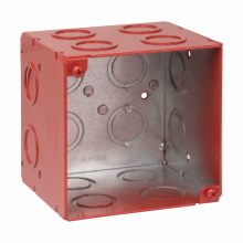 Eaton Crouse-Hinds series Square Outlet Box, (2) 1/2", (2) 3/4", 4", Red, Conduit (no clamps), Welded, 3-1/2", Steel, (8) 1/2", (1) 3/4" C, (4) 3/4", (4) 1", 50.0 cubic inch capacity