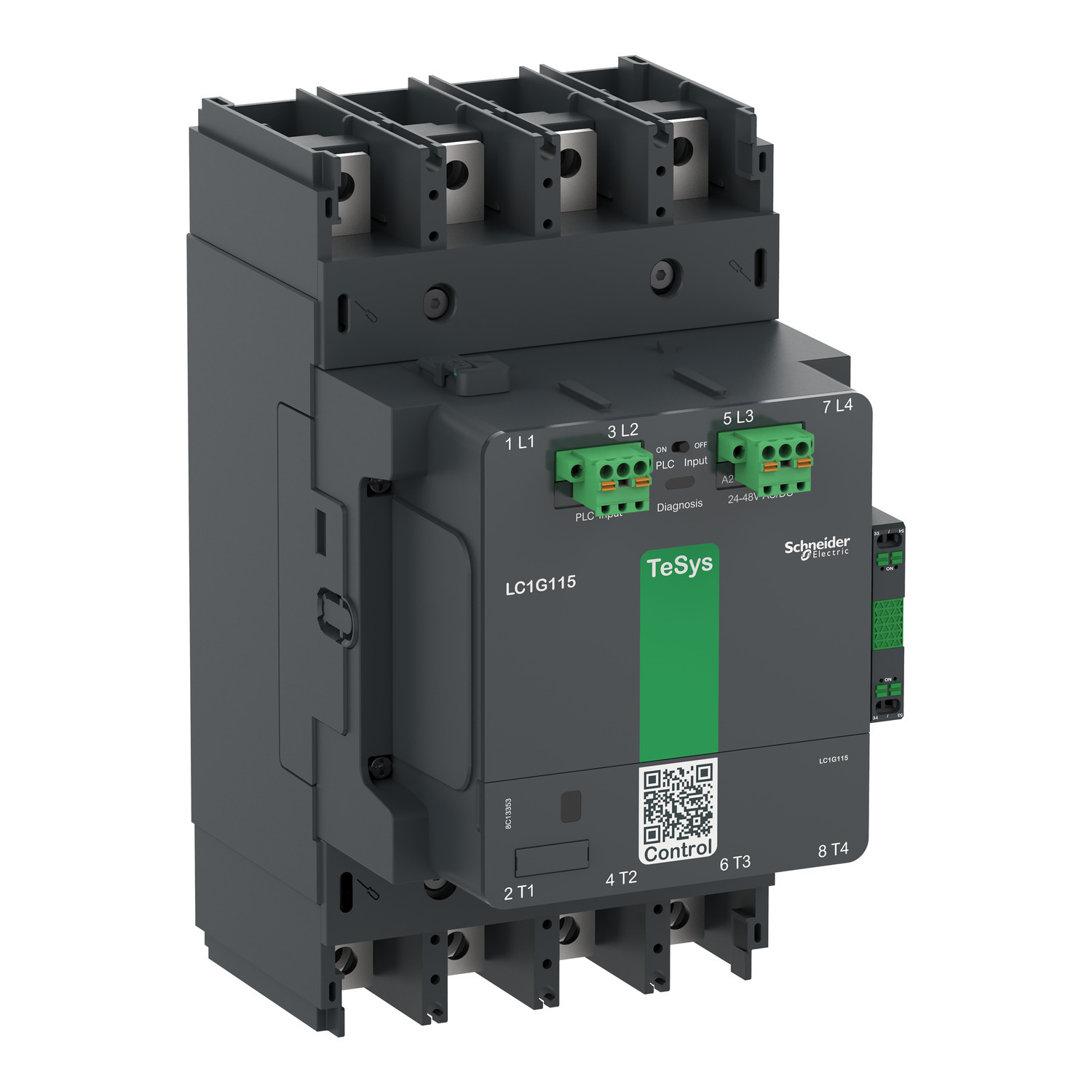 Contactor, high power, TeSys Giga, advanced version, AC-1, <= 440V, 305A, 4 pole/NO, 24-48VAC/DC coil