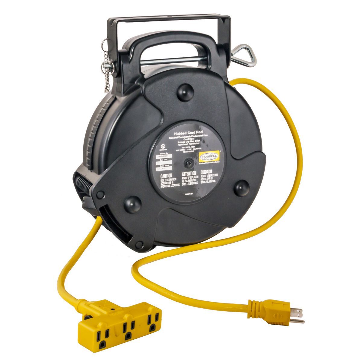 Cord and Cable Reels, Commercial Cord Reel, 40', 15A 125V with Triple Tap, Yellow