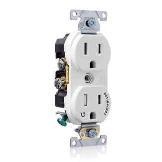 Tamper Resistant Duplex Receptacle, 2-Pole 3-Wire, NEMA 5-15R, 15A-125, White, Back And Side Wired, Commercial Spec Grade, Hot Terminal Split W/1 Plug Controlled Markings Universal Marking Orientation