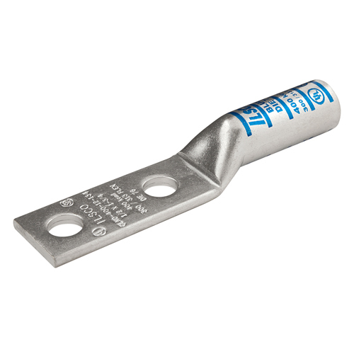 Surecrimp Copper Compression Lug, Conductor Size 350, 2 Holes, 3/8in Bolt Size, 1in Hole Spacing, Long Barrel, No Sight Window, Tin Plated, UL, CSA