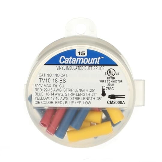 Insulated Vinyl Butt Splice Kit for Wire Range 22-16, 16-14, 12-10, Red/Blue/Yellow