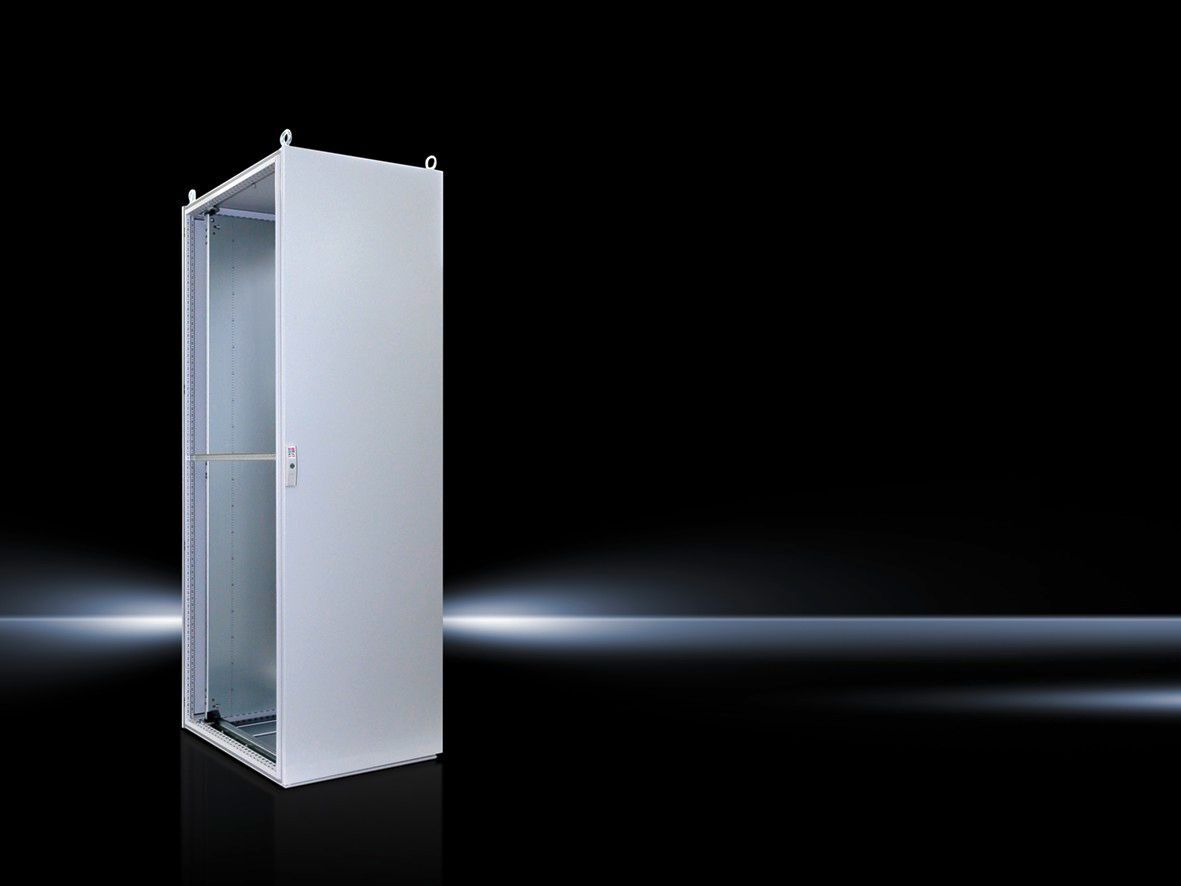 TS Bayed enclosure system, WHD: 600x2000x800 mm, carbon steel, with mounting plate, single door at the front