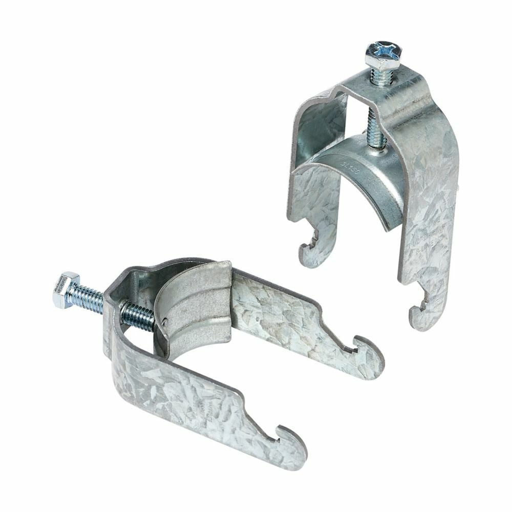 Eaton B-Line series strut mounting bracket, Conduit and cable, 1" Height, 1" Length, 1" Width, 0.406lbs, Conduit size: 2" EMT/Rigid, Conduit and cable clamps, 1.98" Max mount size, 2.576" Min, 200 lbs load capacity, Pre-galvanized