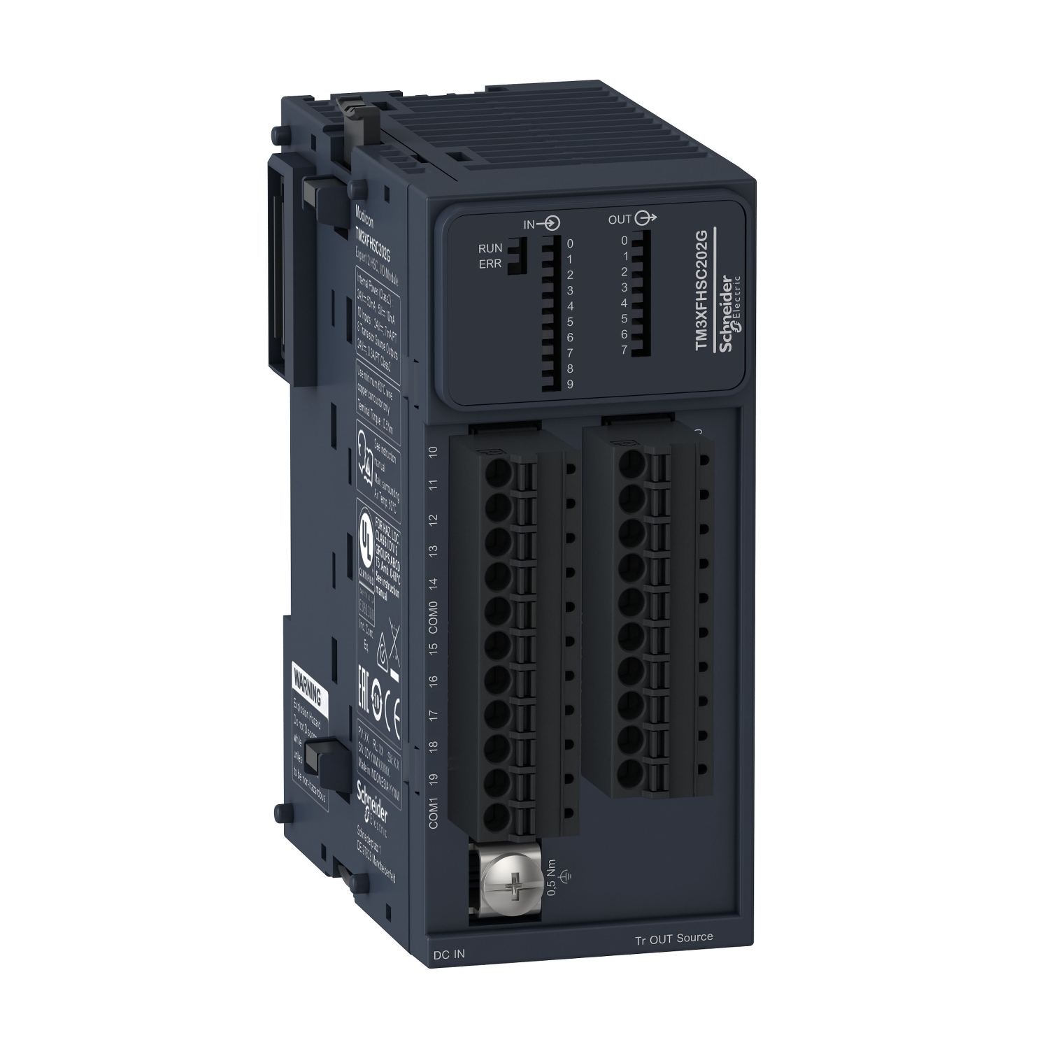 counter module, Modicon TM3, high speed, 2 channels HSC, 10 inputs, 8 outputs, spring