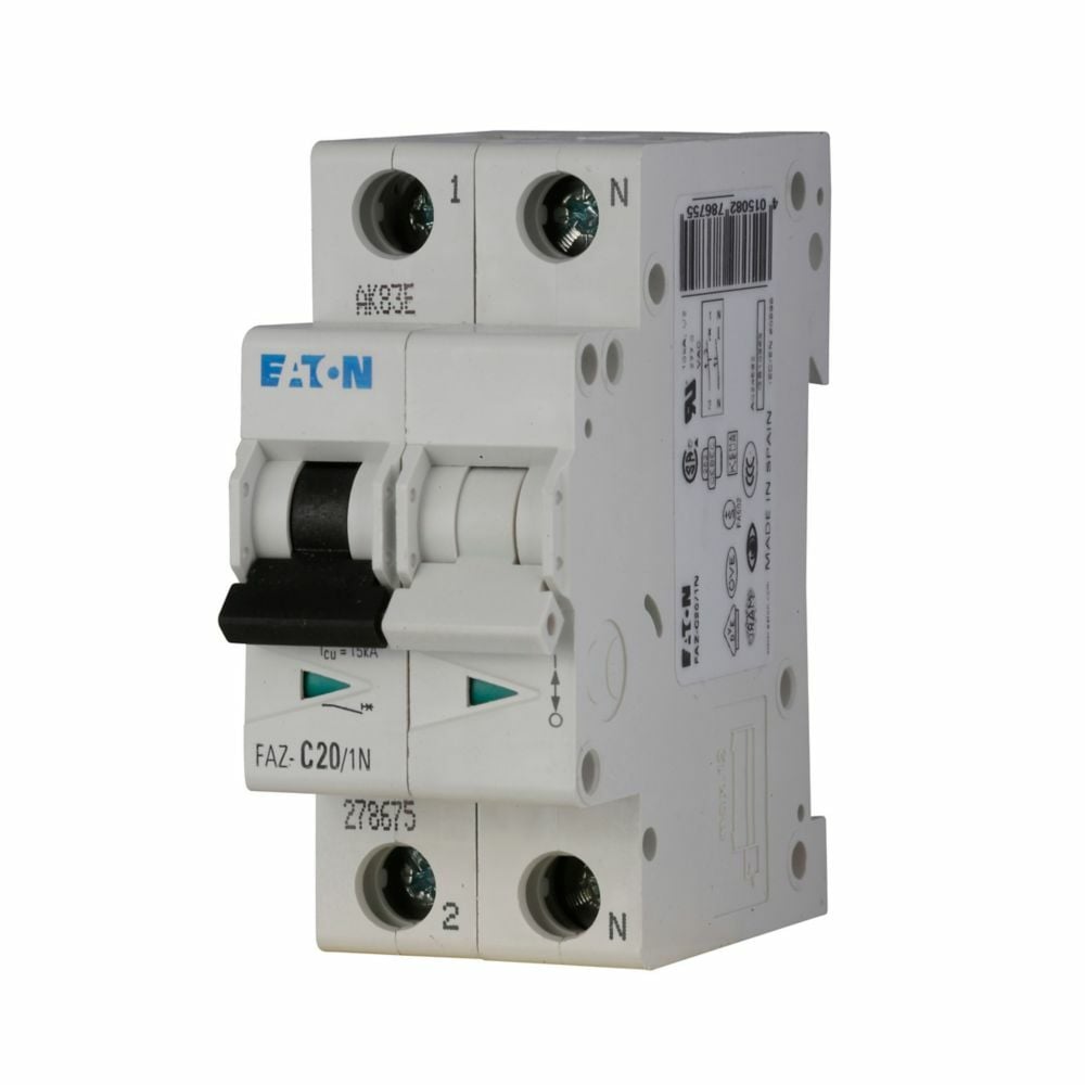 Eaton FAZ supplementary protector,UL 1077 Industrial miniature circuit breaker - supplementary protector,High levels of inrush current are expected,10 A,15 kAIC,Single-pole,240 V,10-20X /n,50-60 Hz,Standard terminals,D Curve