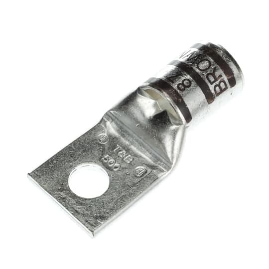 Copper One-Hole Lug, Standard Barrel, Peep Hole, Max 35kV, Wire Size 500 kcmil, 5/8 Inch Bolt Size, Tin Plated, Die Code 87, Die Color Code  Brown