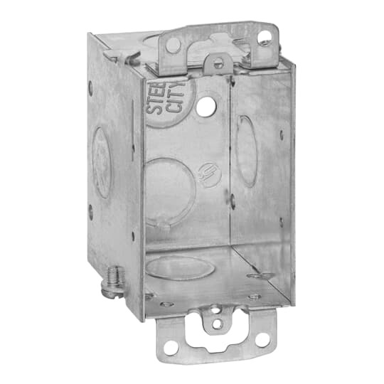 Gangable Switch Box, 12.5 Cubic Inches, 3 Inches Long x 2 Inches Wide x 2-1/2 Inches Deep, 1/2 Inch Knockouts, Pre-Galvanized Steel, Beveled Corners and Ears Flush, For use with Conduit, pack of 25, for Retail
