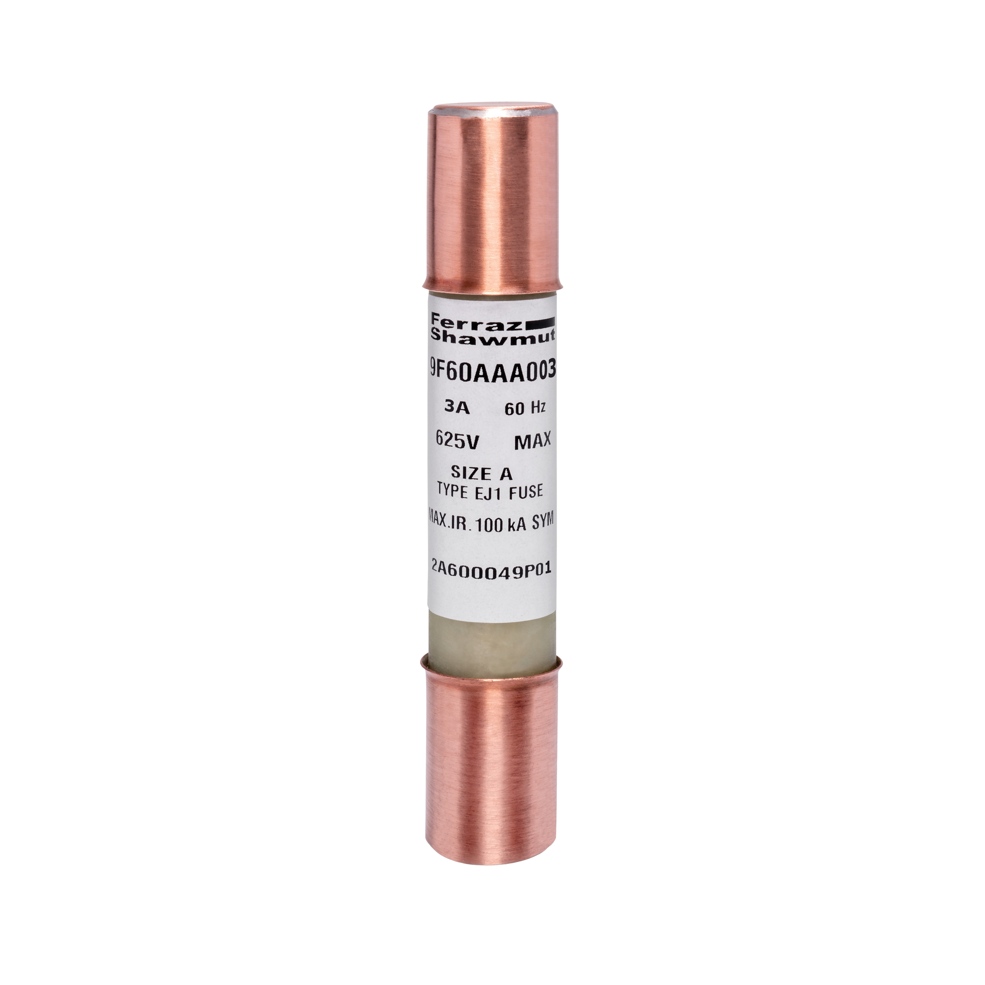9F60AAA003 Amp-Trap 9F60 AAA Type EJ-1 Current Limiting Potential Transformer Fuse, 3 A, 625 V AC, 100 kA, Class E, Ferrule Body