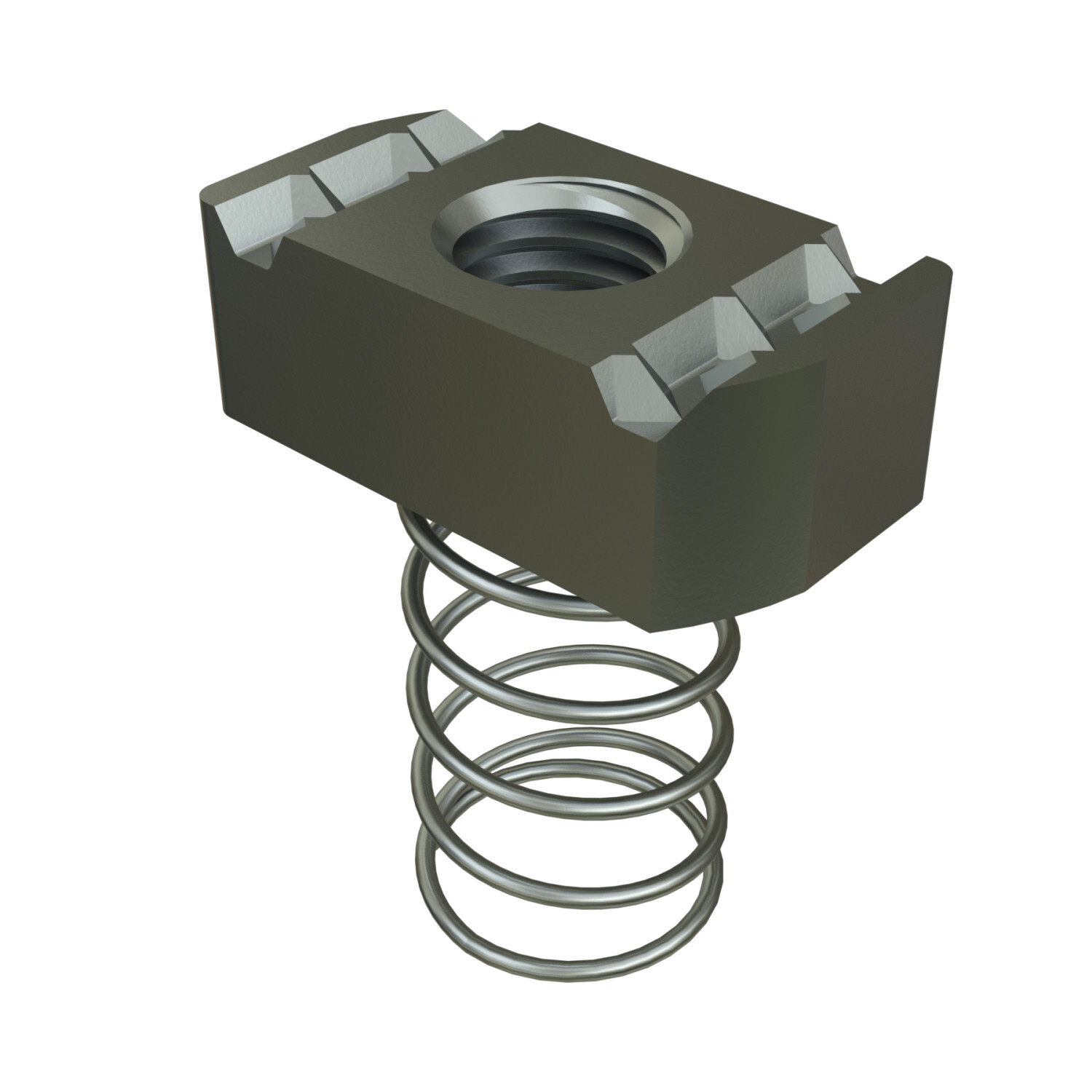 UNISTRUT CHANNEL NUT, #10-24, 3/4"x 1-1/2"x 1-23/64", WITH STD SPRING, EG