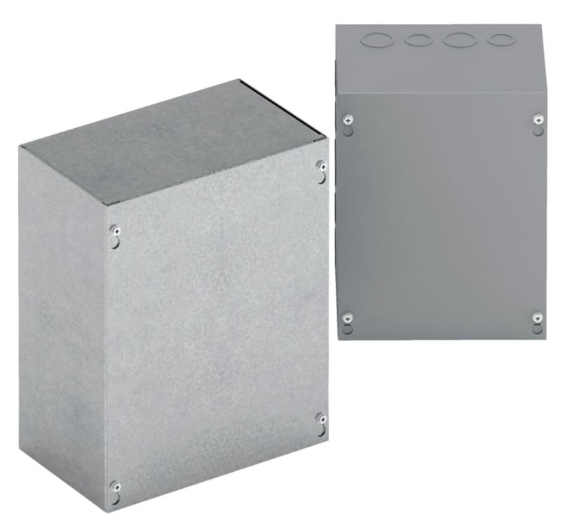 Type 1 junction boxes, 36" height, 8" length, 30" width, NEMA 1, Screw cover, SC NK enclosure, Surface mounted, Medium single door, No knockout, Thru holes, Carbon steel