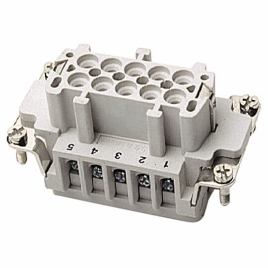 Female screw terminal insert. For use with B series, 10 contacts with ground.
