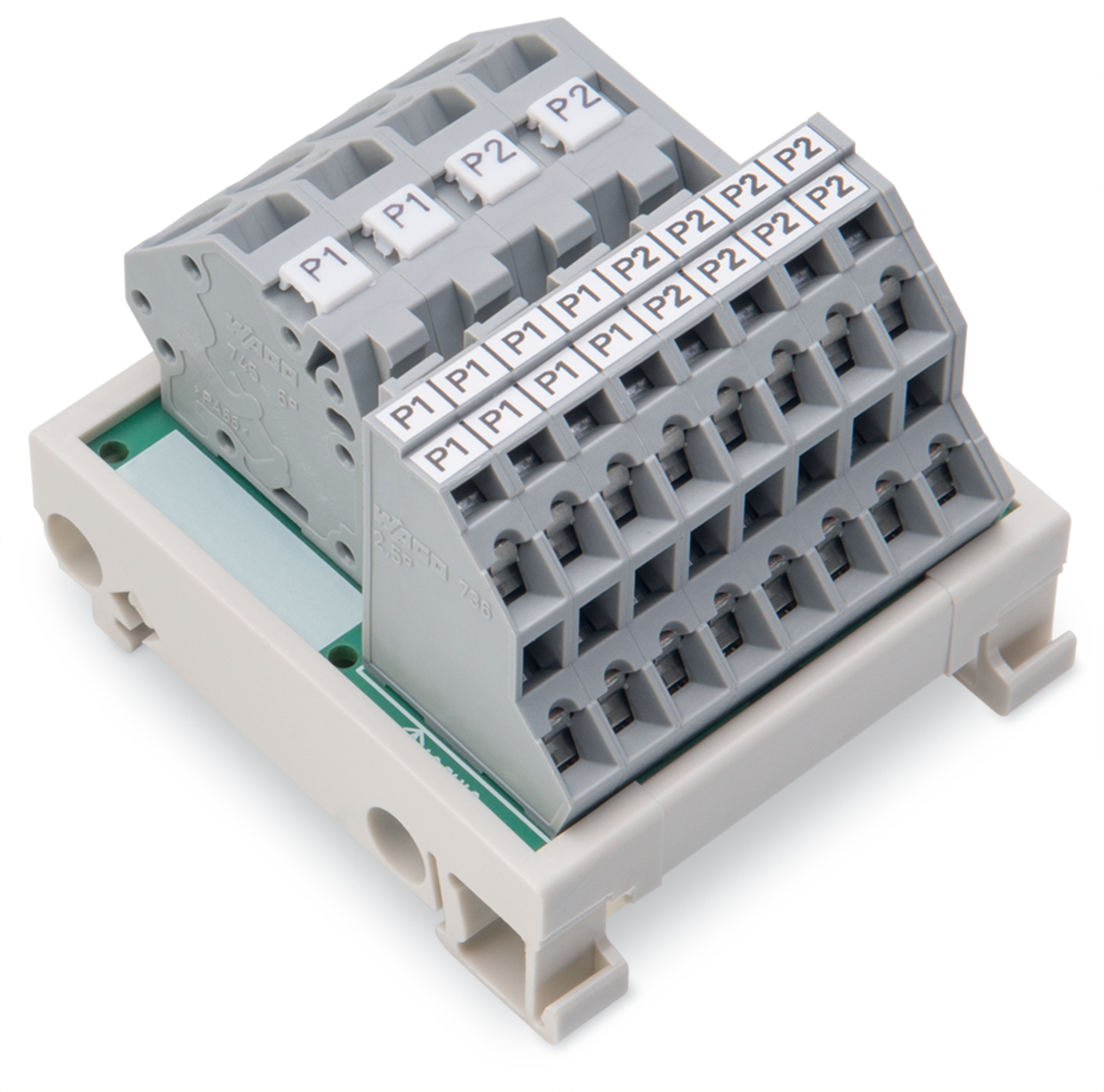 Potential distribution module; 2 potentials; with 2 input clamping points each; Conductor cross-section up to 6 mm; with 8 output clamping points each; Conductor cross-section up to 2.5 mm