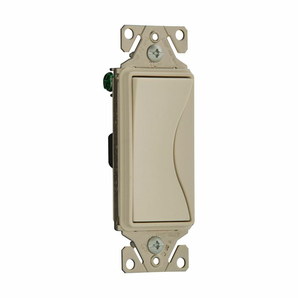 Eaton Aspire designer switch, #12 to 14 AWG, 15A, Residential, 120/277V, Side and push, Desert sand, Fan, LED, INC, FLR, MLV, ELV, CFL, Halogen, Single-pole, Single-pole, Polycarbonate
