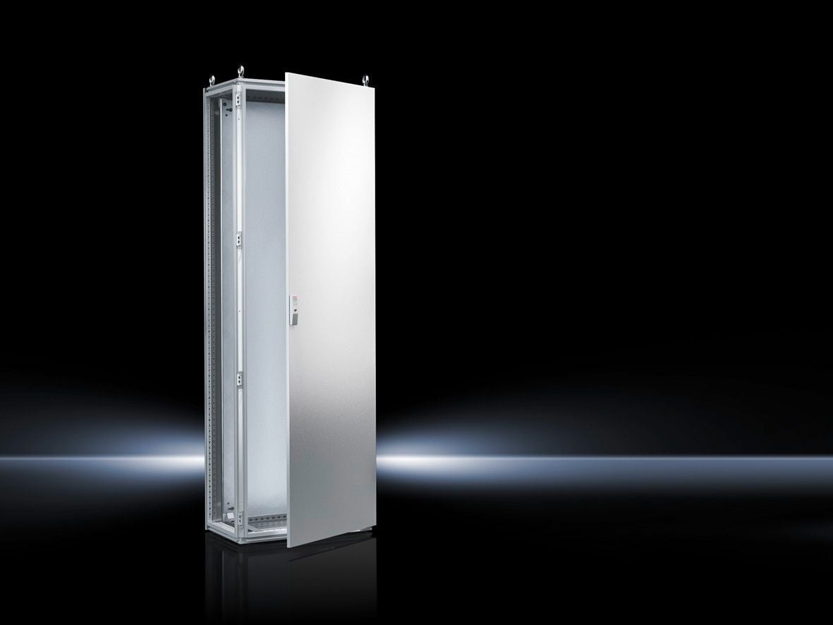 TS Bayed enclosure system, WHD: 600x2000x500 mm, carbon steel, with mounting plate, single door at the front