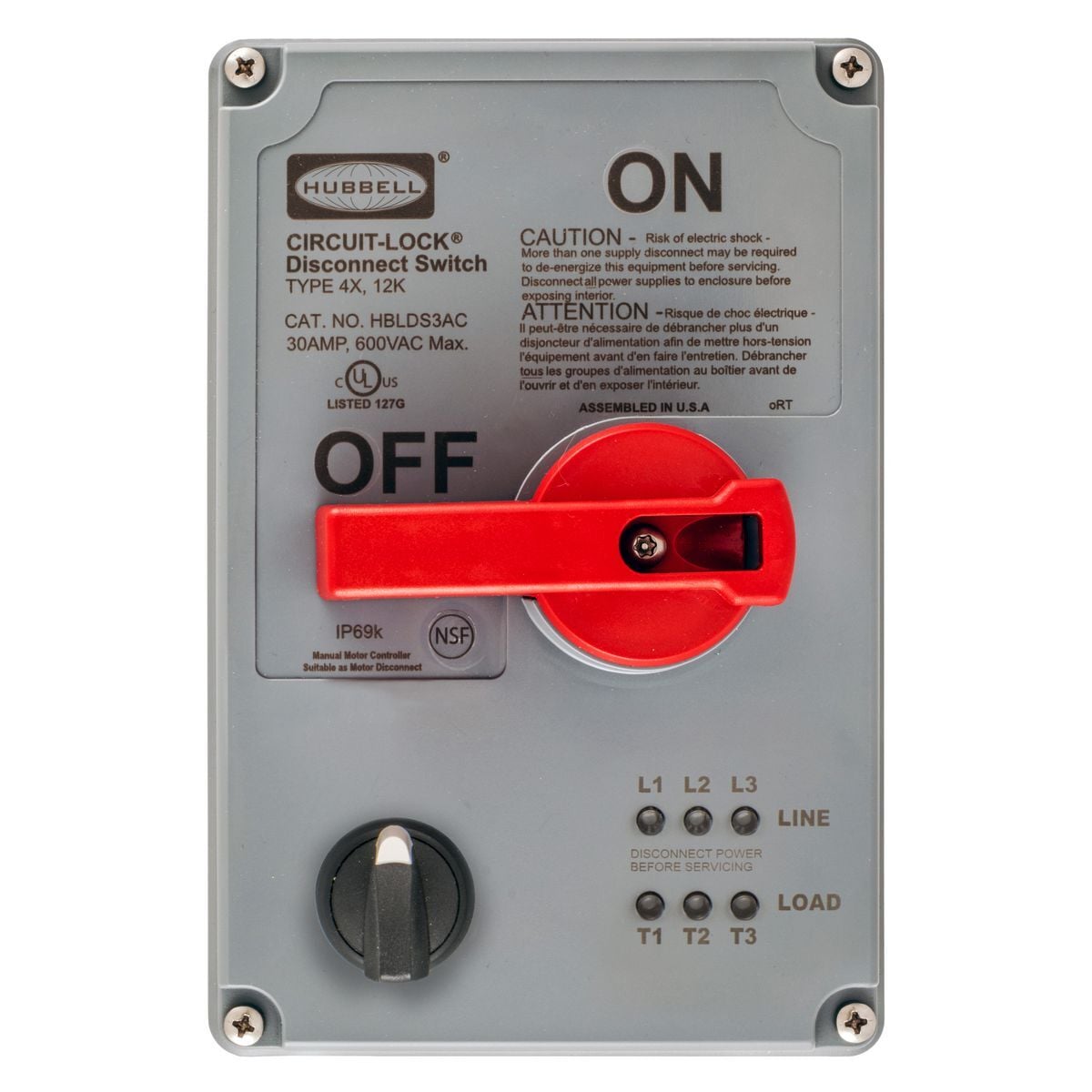 Hubbell Wiring Device Kellems, Disconnect Switches, 30A 600V AC, WithLED and Jog, Replacement Cover