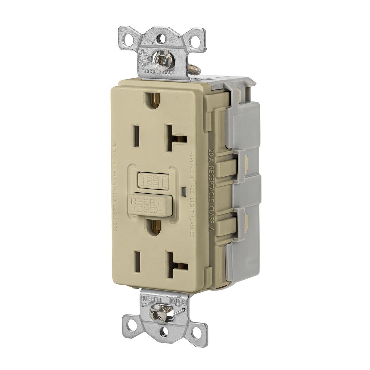 Straight Blade Devices, SNAP-Connect, AUTOGUARD, Self-Test, GFCI Receptacle, 20A 125V, 2-Pole 3-Wire Grounding, 5-20R, Ivory