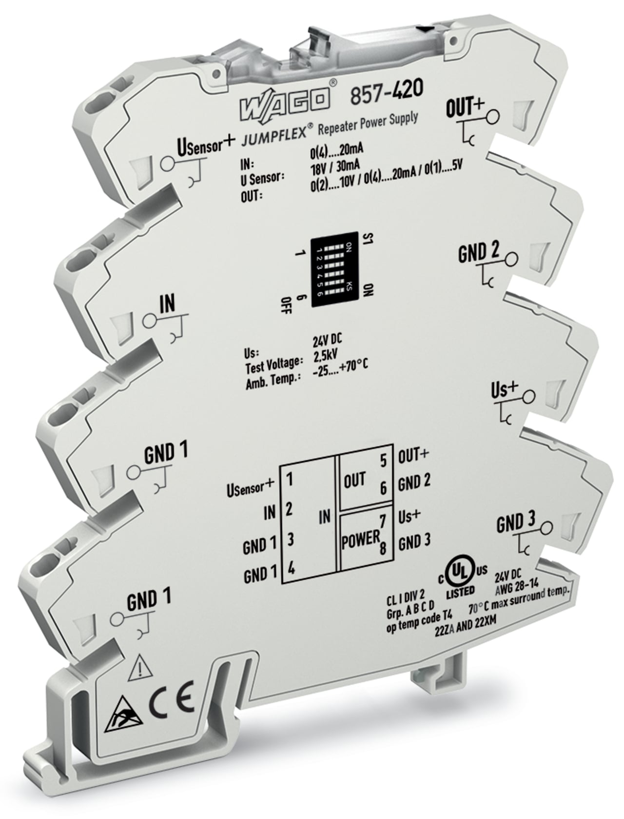 Isolation amplifier; Current input signal; Current and voltage output signal; Supply voltage: 24 VDC; 6 mm module width; 2,50 mm