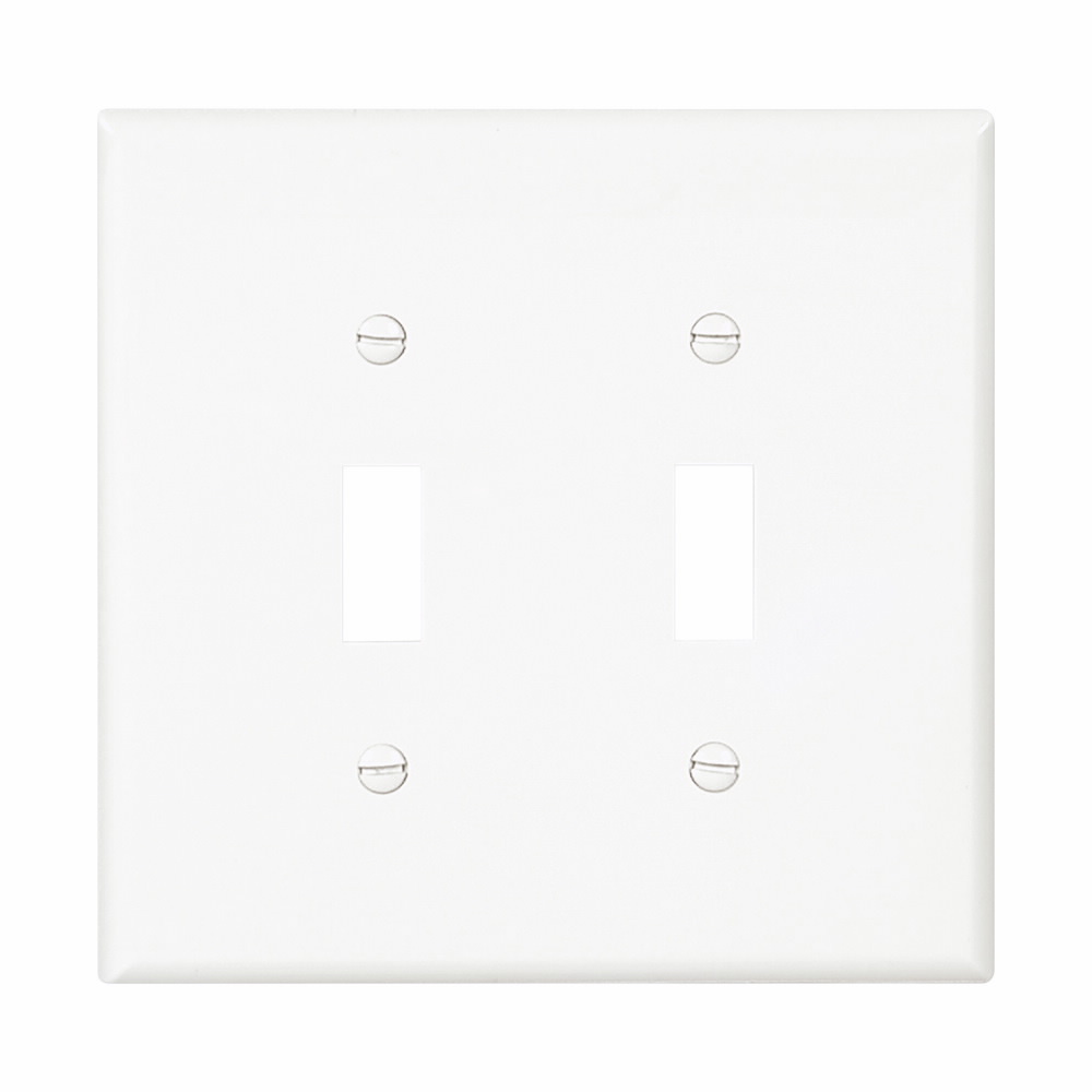 Eaton Toggle wallplate, White, Toggle Cutout, Polycarbonate, Two- gang, Mid-size