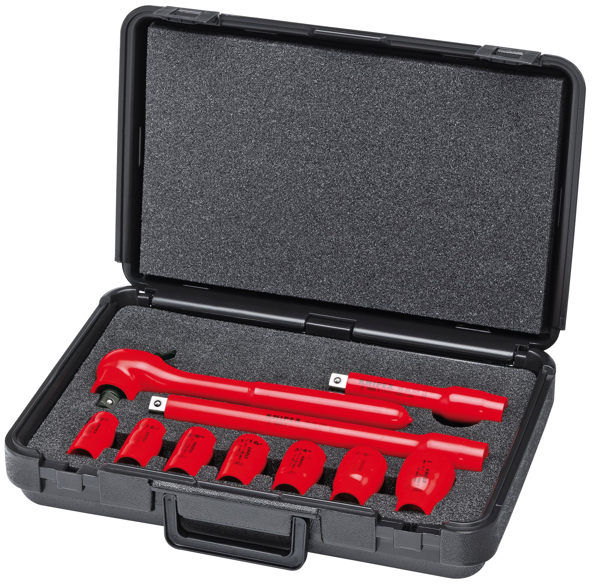 10 Pc Socket Set, 1/2 in. Drive, SAE-1000V Insulated