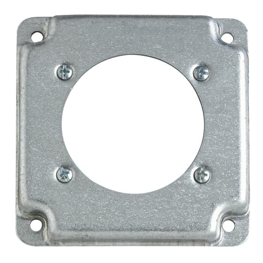 Square Box Surface Cover, 5 Cubic Inches, 4 Inch Square x 1/2 Inch Deep, 2-15/32 Inch Diameter Hole, Galvanized Steel