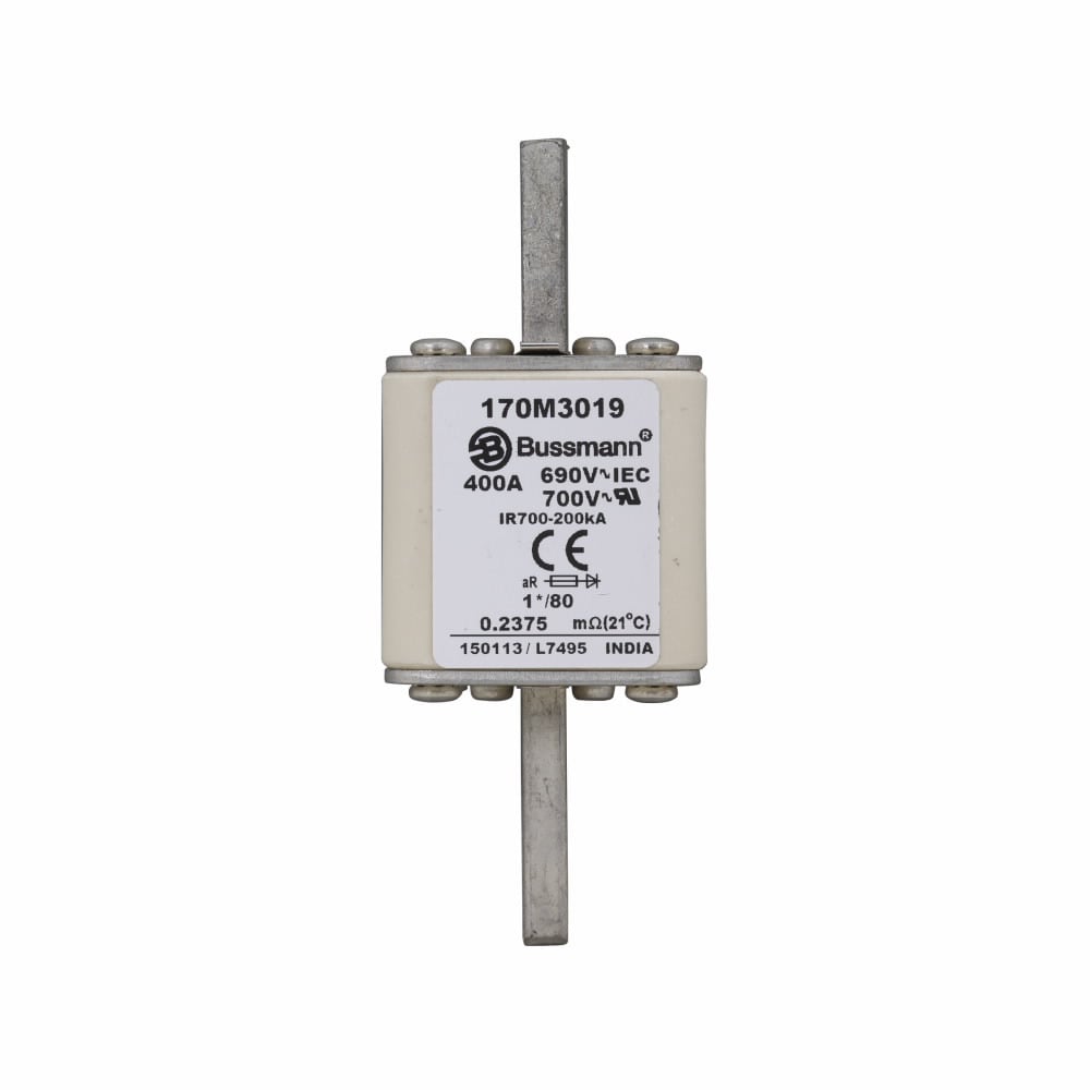 Eaton Bussmann series high speed square body fuse, 1250V (IEC), 1300V (UL), 400A, 200 kAIC, Top fuse status indicator, Fuse, Blade end X blade end, Class aR, DIN 43 620 - 170M3019