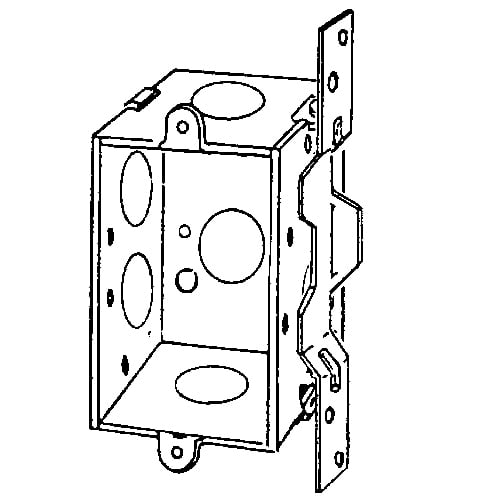 Features:Gangable, With 1/2 IN Conduit Knockout, Standard:UL 514A, UL Listed E2527, Number Of Outlet:7, Material:Steel, Finish:  Zinc Plated, Size:2 X 2.5 X 3IN, Cubic Capacity:12.5CI,With Plain Vertical Bracket Set Back 3/4"