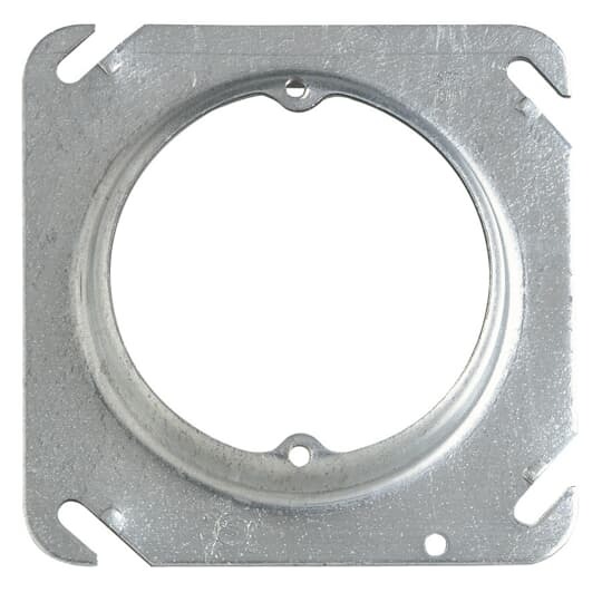 Square Box Cover, 5.8 Cubic Inches, 4 Inch Square x 1 Inch Raised, Pre-Galvanized Steel, Center Blanked with Tapped Ears on 2-23/32 Inches Centers, pack of 25, for Retail