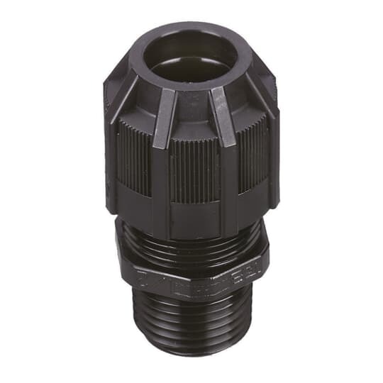 Liquidtight Strain Relief Connector, Straight, 3/4 Inch NPT Thread, Cable Range 0.310 Inch/7.9mm to 0.560 Inch/14.2mm, IP65 Rating, UV Resistant Polyamide 6.6 Body, Black