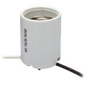 Incandescent Lampholder,porcelain, 4KV Pulse Rated, Mogul Base,1500W-600V, Keyless, Glazed White, With-Lamp Grip Screw Shell, With-Nickel Plated Bronze Center Contact Stamped UL&CSA, Stainless Steel Coil Spring Under Center Contact, Two 12 Inch Black And White Leads,