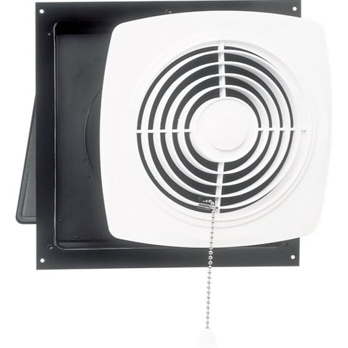 Broan 10-Inch 430 CFM Chain-Operated Wall Ventilation Fan with White Square Plastic Grille, 7.5 Sones