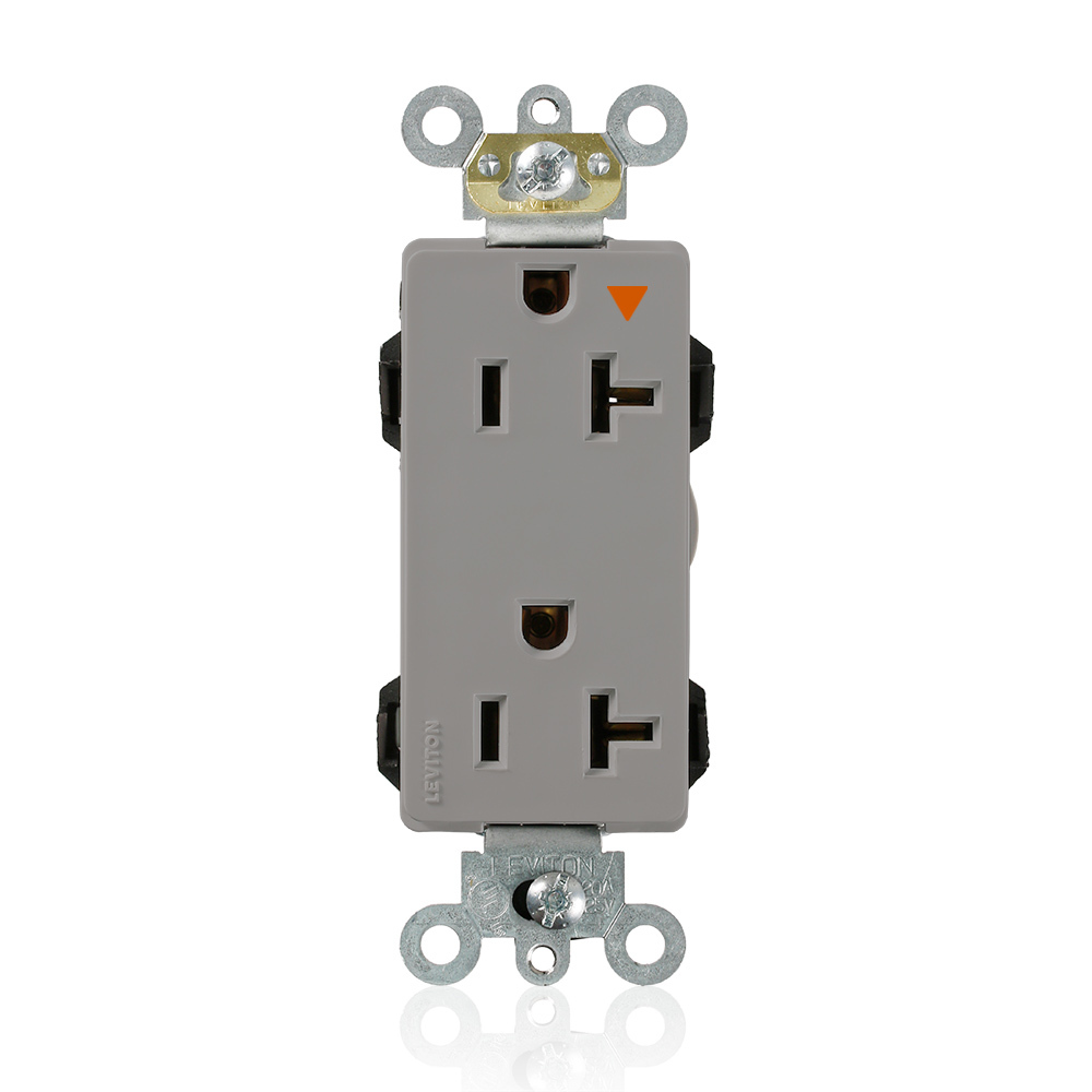 20 Amp, 125 Volt, Modular Receptacle, Narrow Body, Decora Plus, Isolated Ground, Industrial Grade, Gray