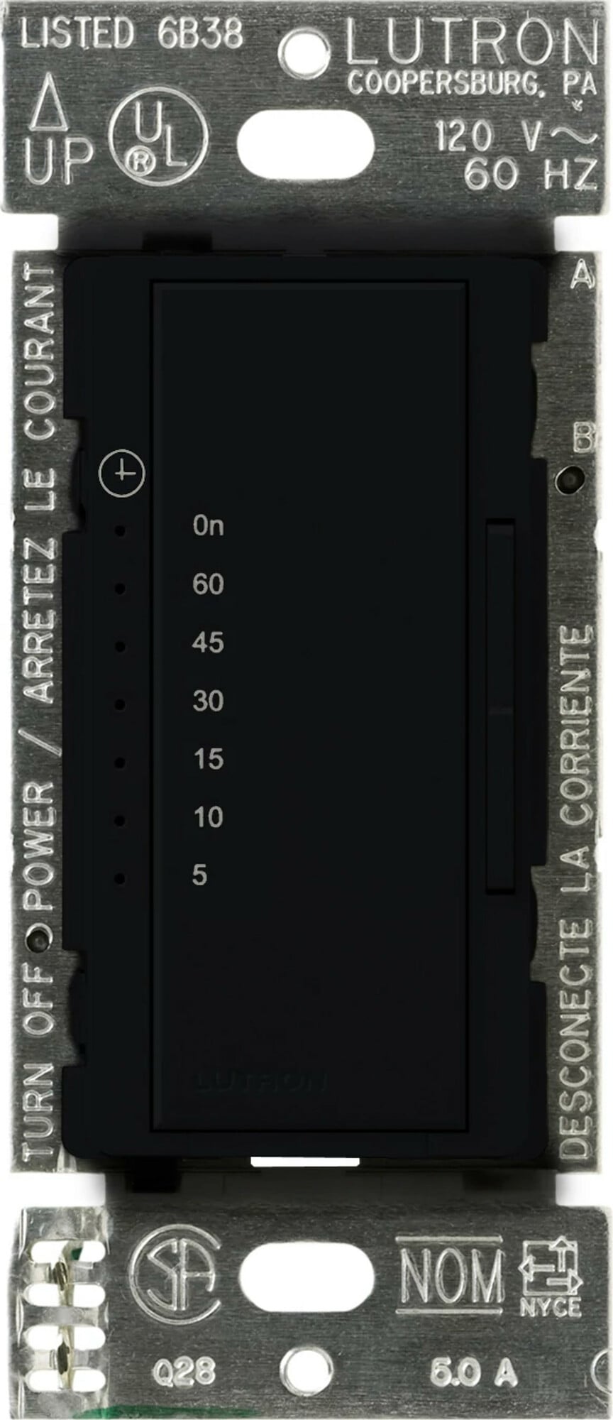 Maestro Countdown Timer, Multi-location/single-pole, neutral required, 120V/600W/VA (5A) in black