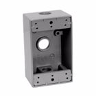 Eaton Crouse-Hinds series weatherproof outlet box, 18.0 cu in, White, 2" deep, Die cast aluminum, Single-gang, (3) 1/2" outlet holes, Rectangular, with lugs