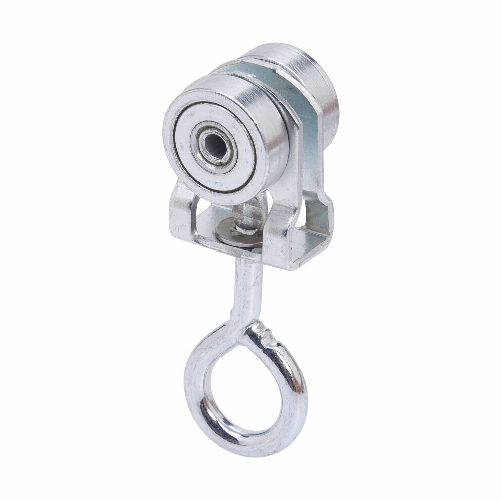 Eaton B-Line series trolley assembly, 1.75"Hx1.5"Lx1.62"W,Steel, Elec plated,12 Gauge, Two bearing light duty trolley assembly with eye hook