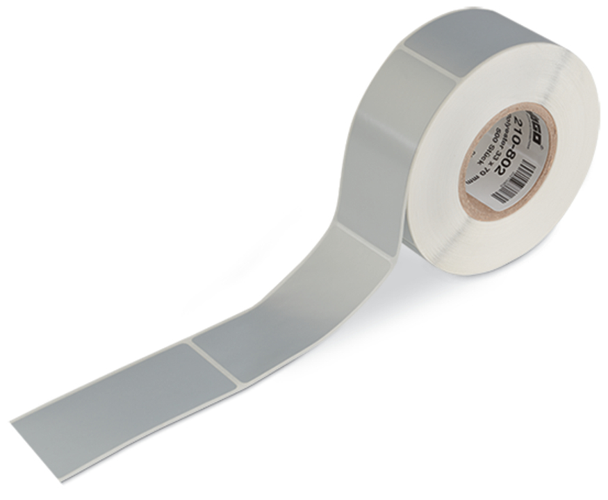 Type labels; 50 x 25 mm; silver-colored