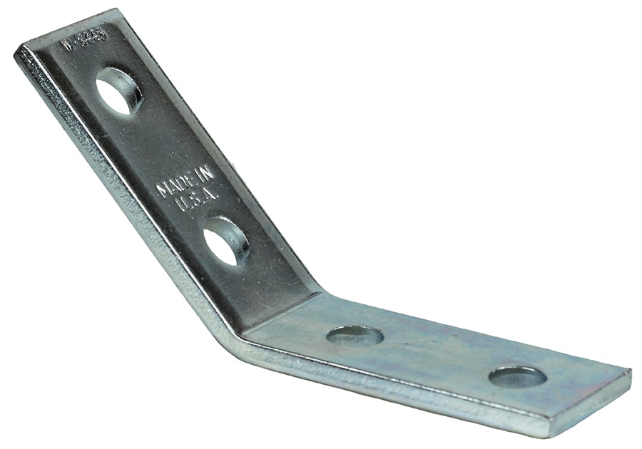 45 DEG Open Angle Fitting, 4-11/32 x 1-5/8 x 4-15/16 in. Size, Cold Formed Steel material, Electrogalvanized Finish, 4 holes