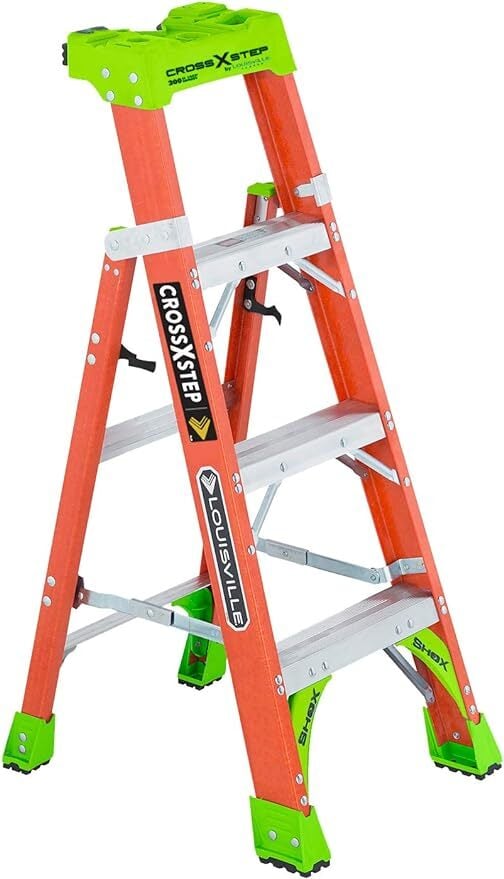 4-Foot Fiberglass Cross Step Convertible Ladder, Type IA, 300lb Capacity