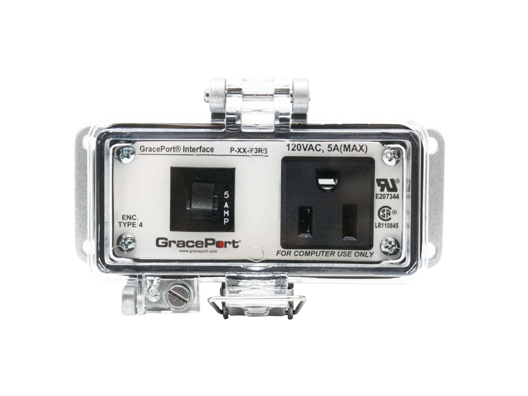 Panel Interface Connector with Panel Mount Housing, UL Type 4, Simplex Outlet, 5 Amp Circuit Breaker