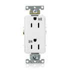 15 Amp, 125 Volt, NEMA 5-15R, 2P, 3W,Decora Plus DuplexReceptacle, Straight Blade, Fed Spec, Heavy Duty Industrial Specification Grade, Weather-Resistant, Tamper-Resistant, Self-Grounding, Back & Side Wired, Steel Strap WHITE