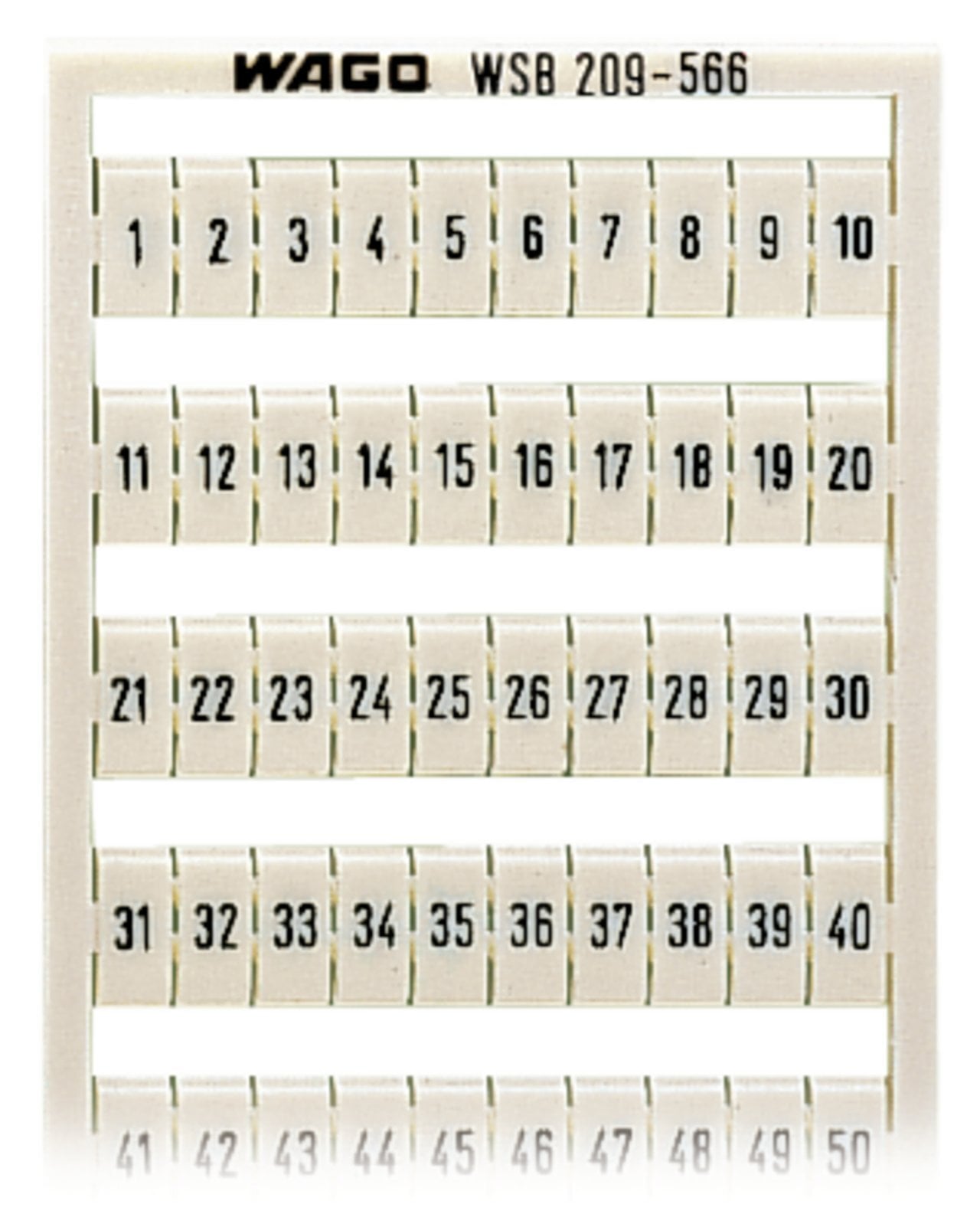 WSB marking card; as card; MARKED; 1 ... 50 (2x); not stretchable; Horizontal marking; snap-on type; white