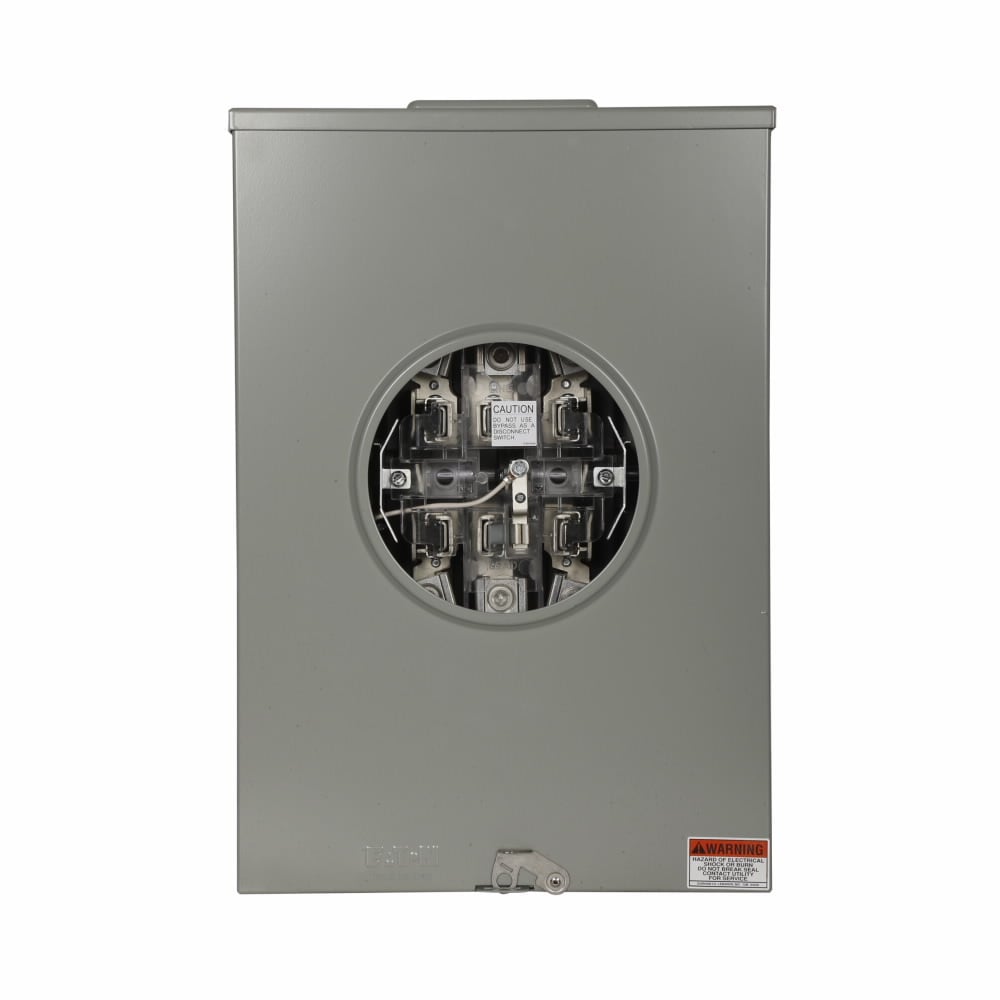 Eaton meter socket, Comm, 200A, Over/under, 3-5/16 inch hub cover plate, #6-350 kcmil, 5-jaw, 1-ph, #6-350 kcmil, Lever bypass, 3-wire, Ringless, 600 Vac
